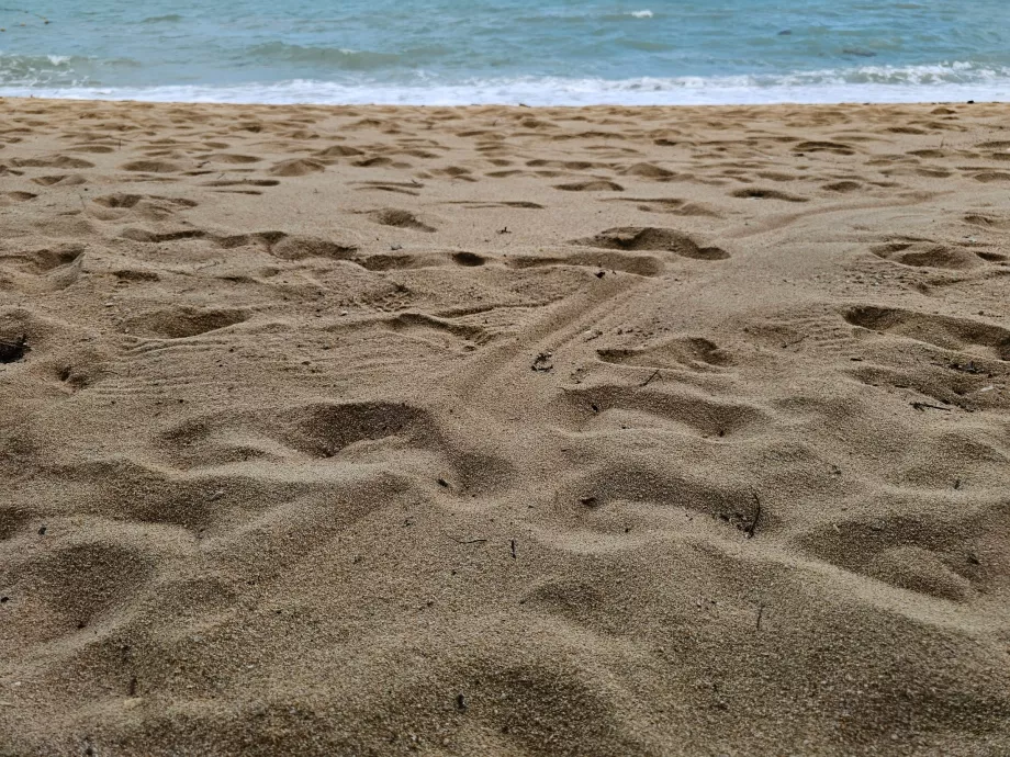Grovare sand på hotellstranden