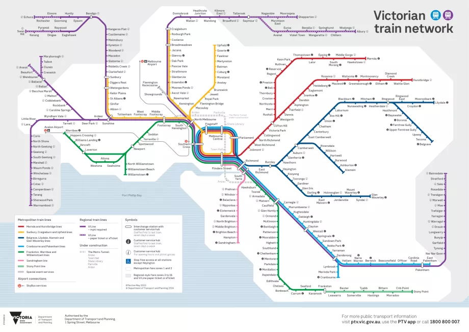 Karta över tåg i Melbourne