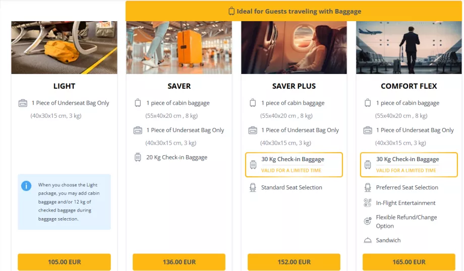 Pegasus Airlines prisklasser