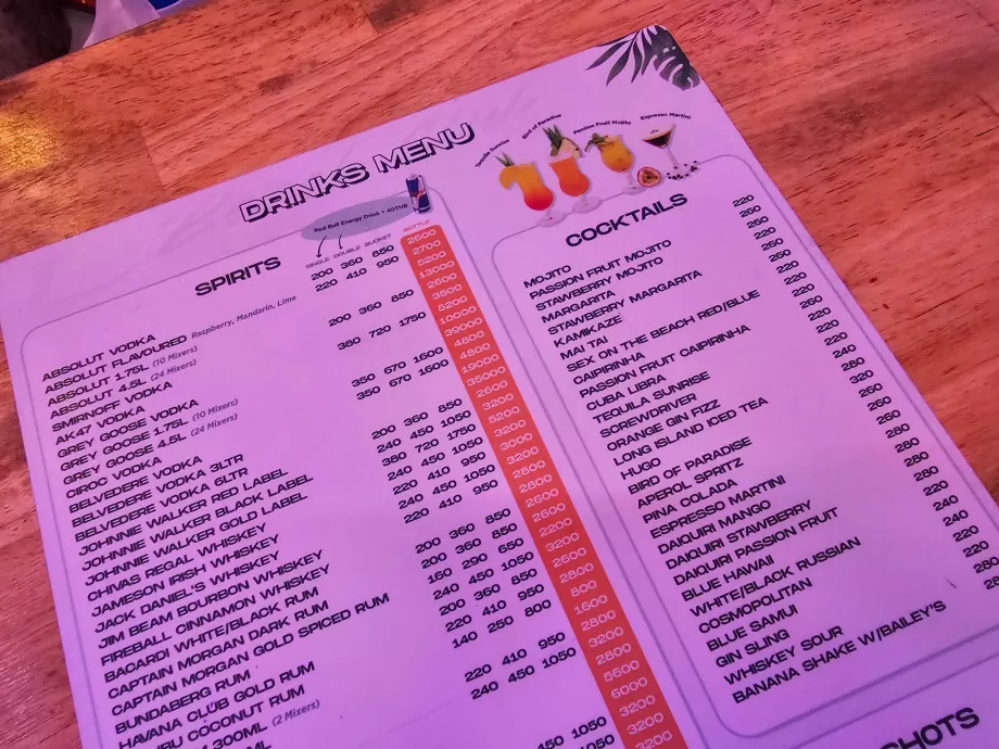 ARK beach club, drinkpriser