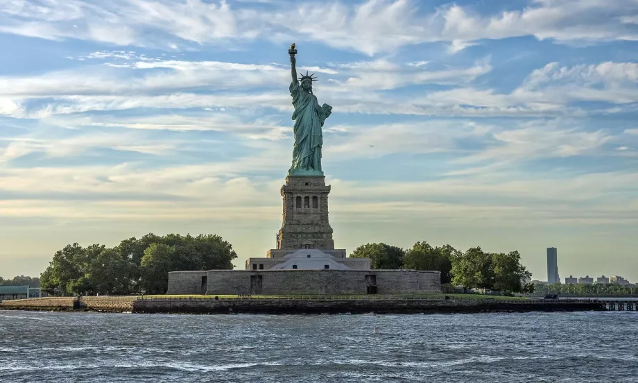 Utsikt över Frihetsgudinnan från Staten Island Ferry