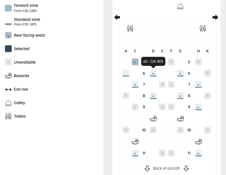 Karta över platser och pris för val av plats