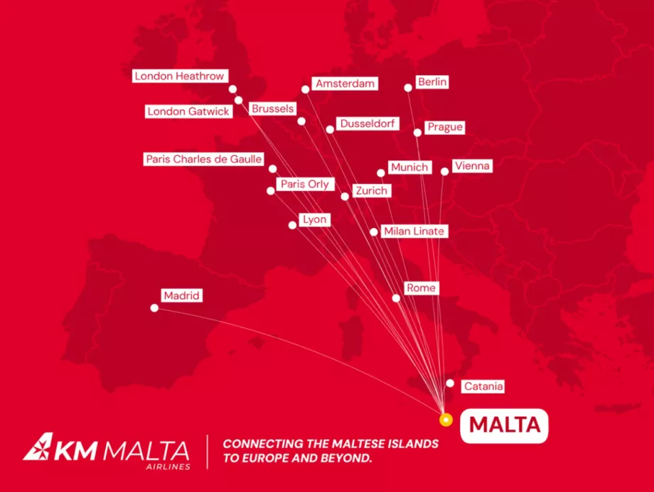 KM Malta Airlines ruttkarta