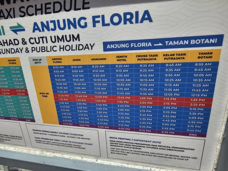 Tidtabell för vattentaxi