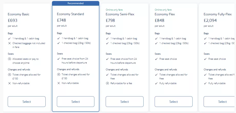 British Airways ekonomiklasser