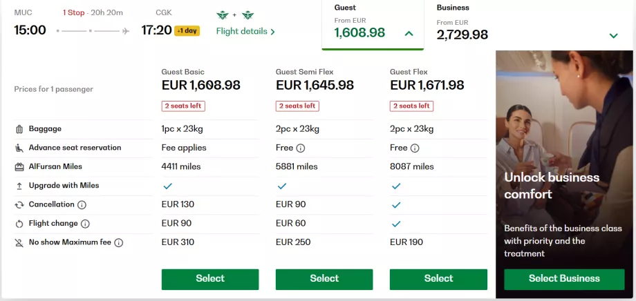 Priser i ekonomiklass