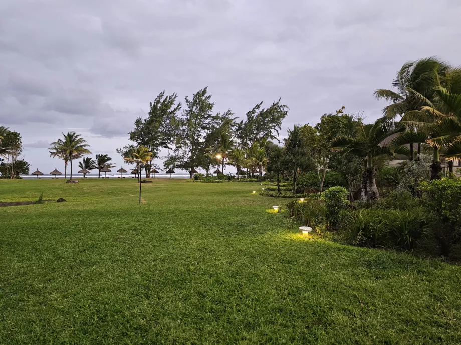 Park mellan rummen och stranden