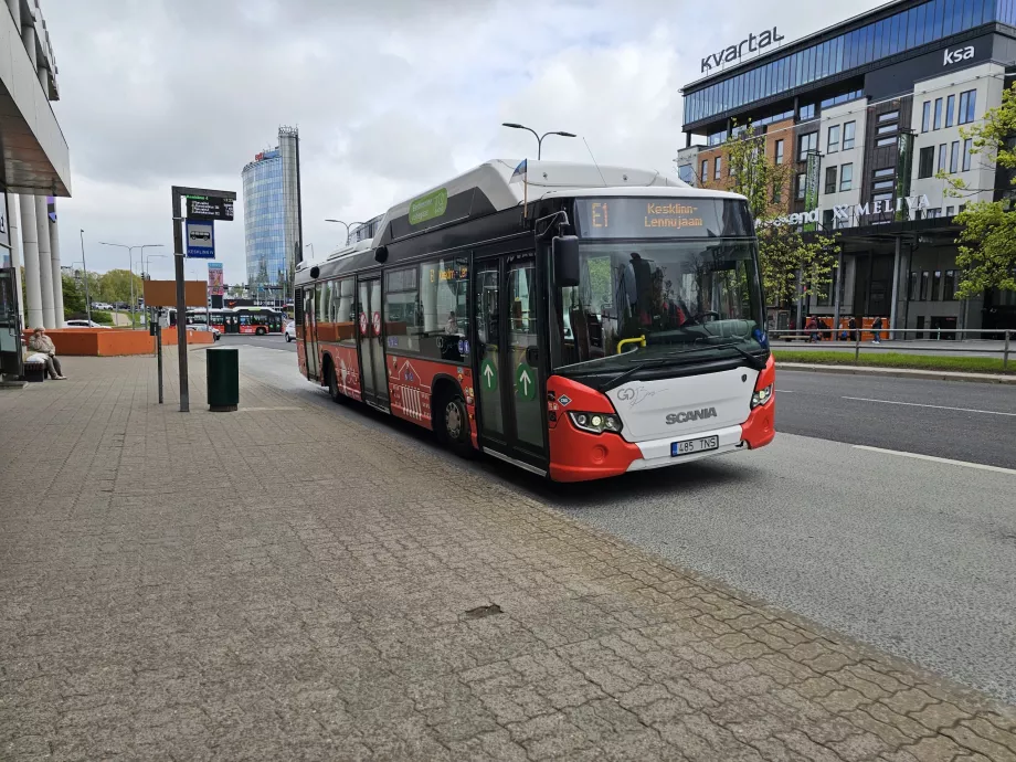 E1-busshållplats i stadens centrum