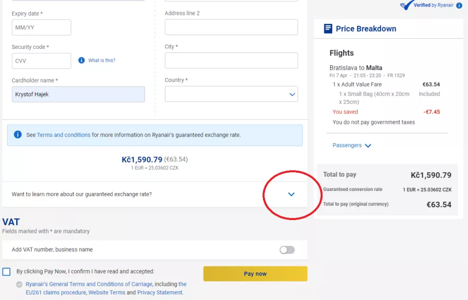 Klicka på pilen som visas i den röda cirkeln