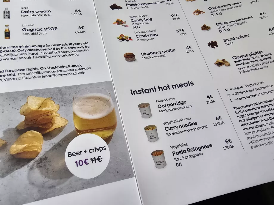 Exempel på meny, Finnair
