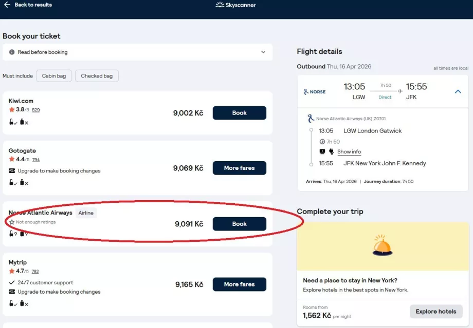 Välja ett flygbolags webbplats
