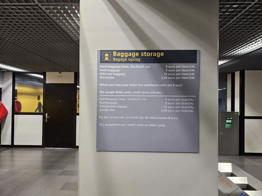 Prislista för bagageförvaring