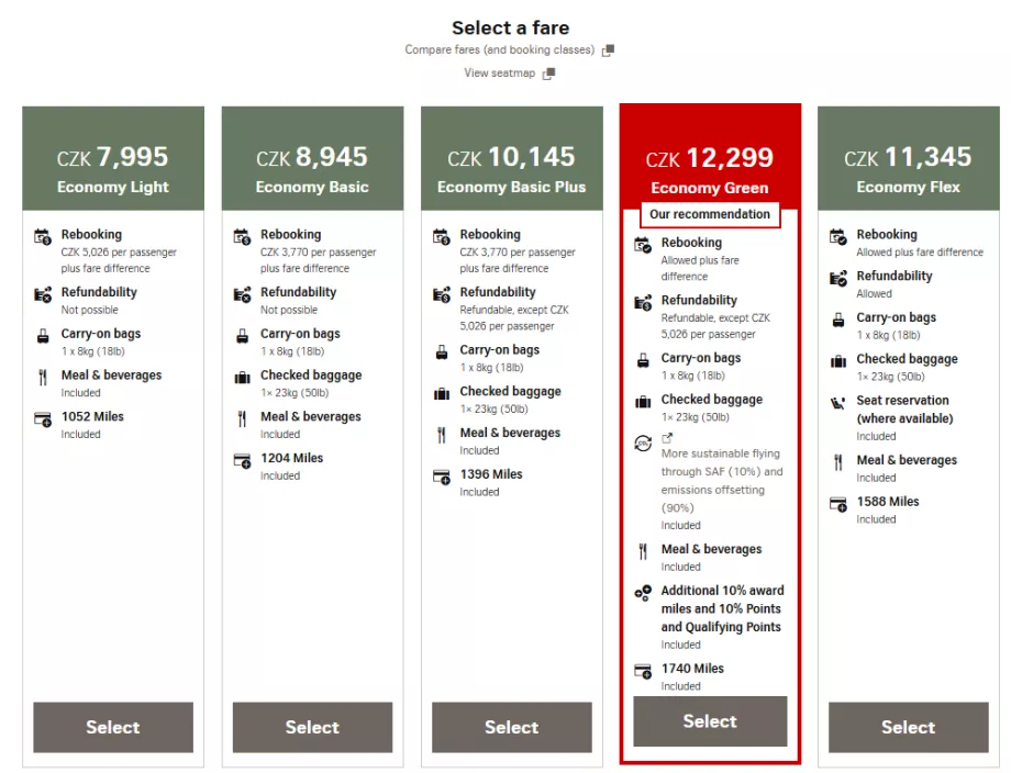 Biljettpriser för Economy Class