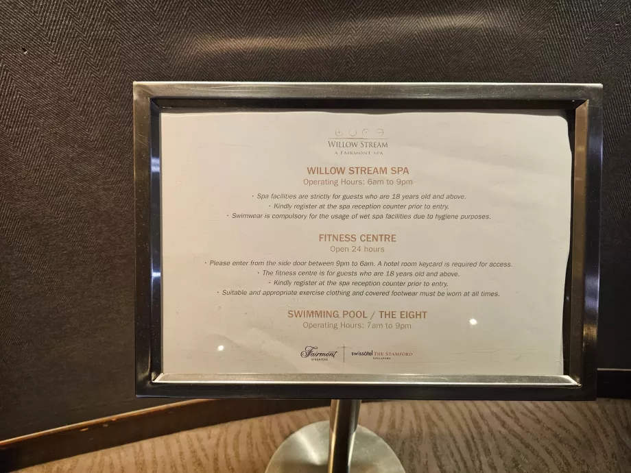 Öppettider för pool, gym och spa