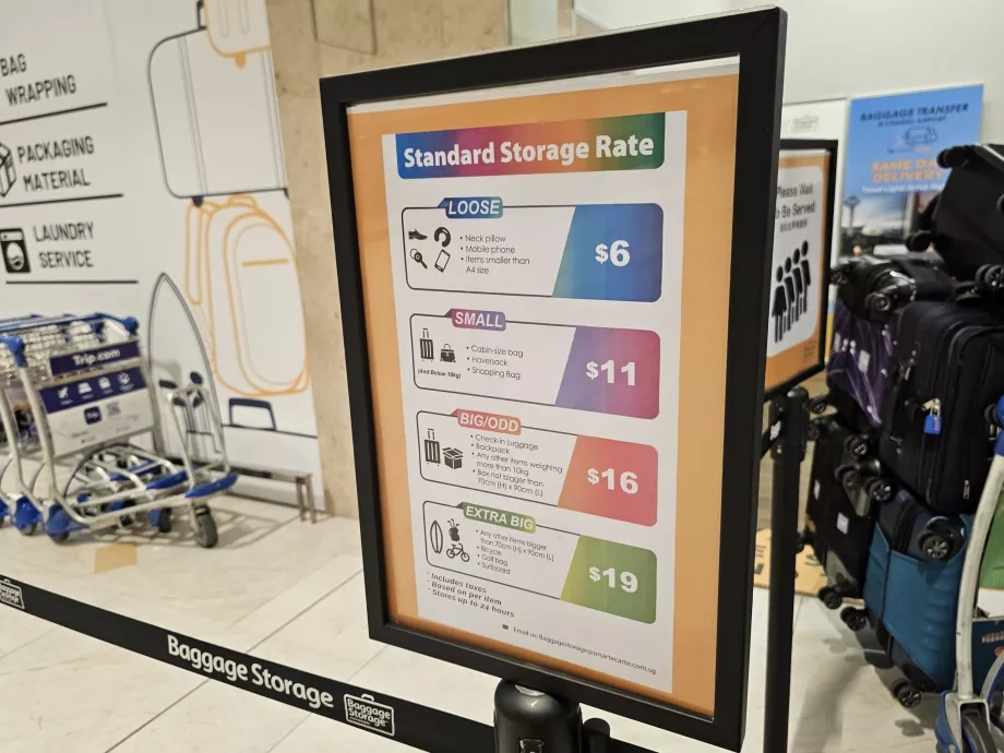 Prislista för bagageförvaring