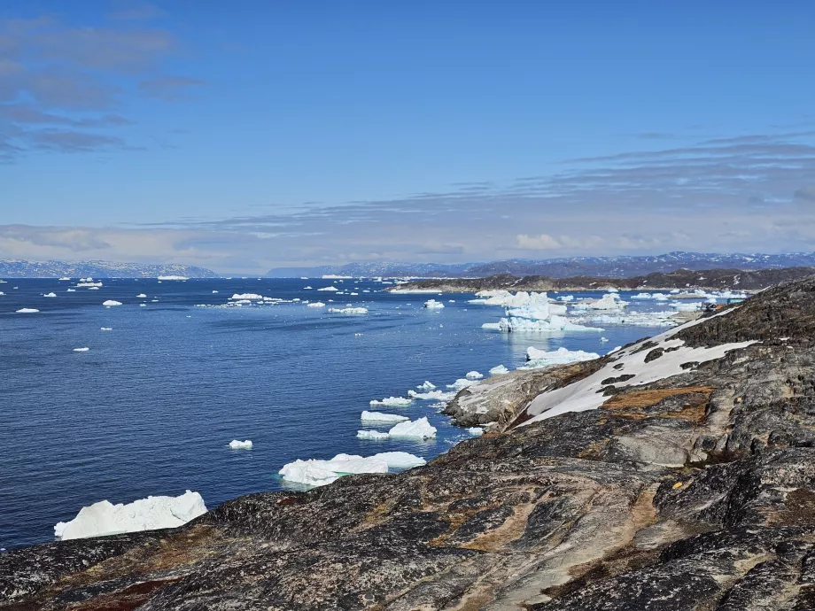 Isflak nära Ilulissat, vy från den gula leden