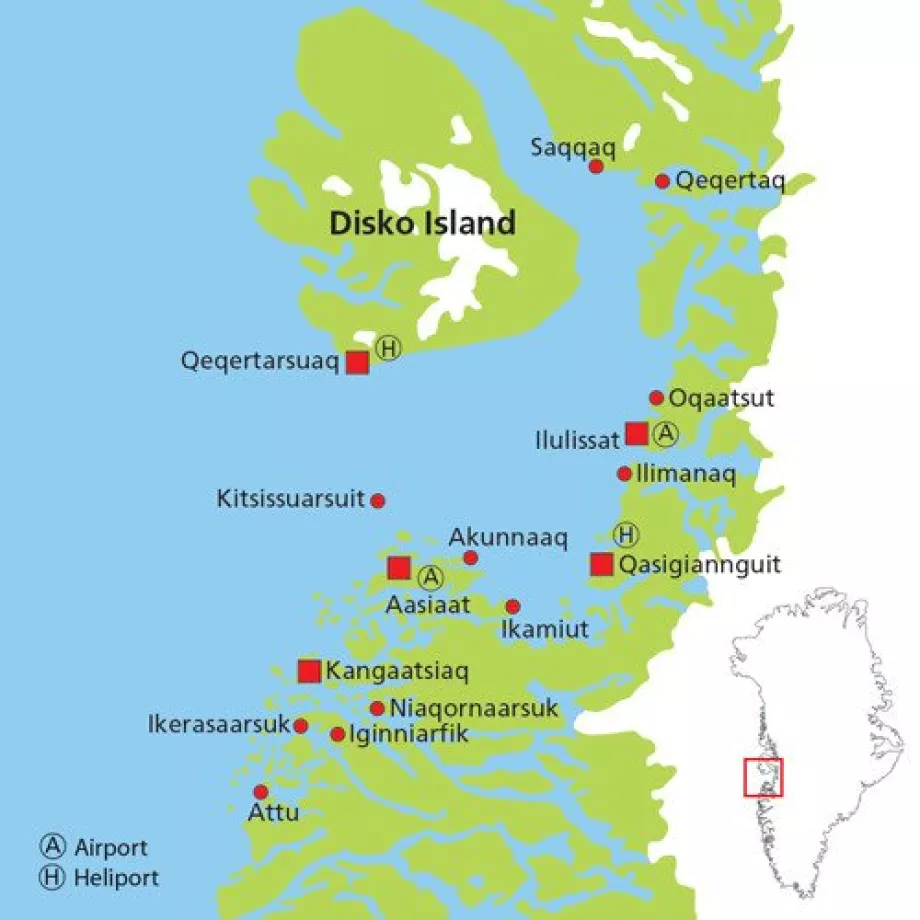 Karta över städer i Disko Bay