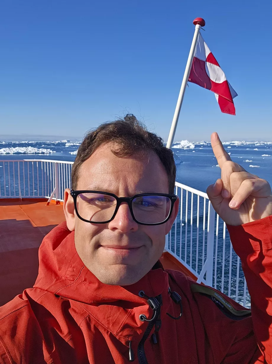 Selfie med Grönlands flagga