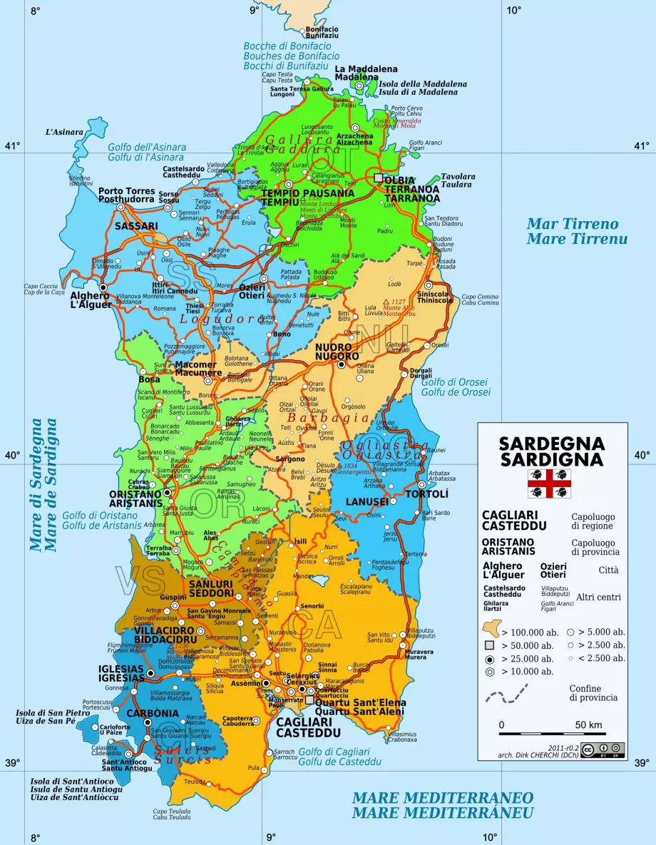Sardinien vägkarta