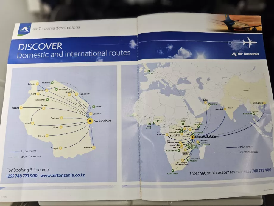 Karta över Air Tanzanias destinationer 2025
