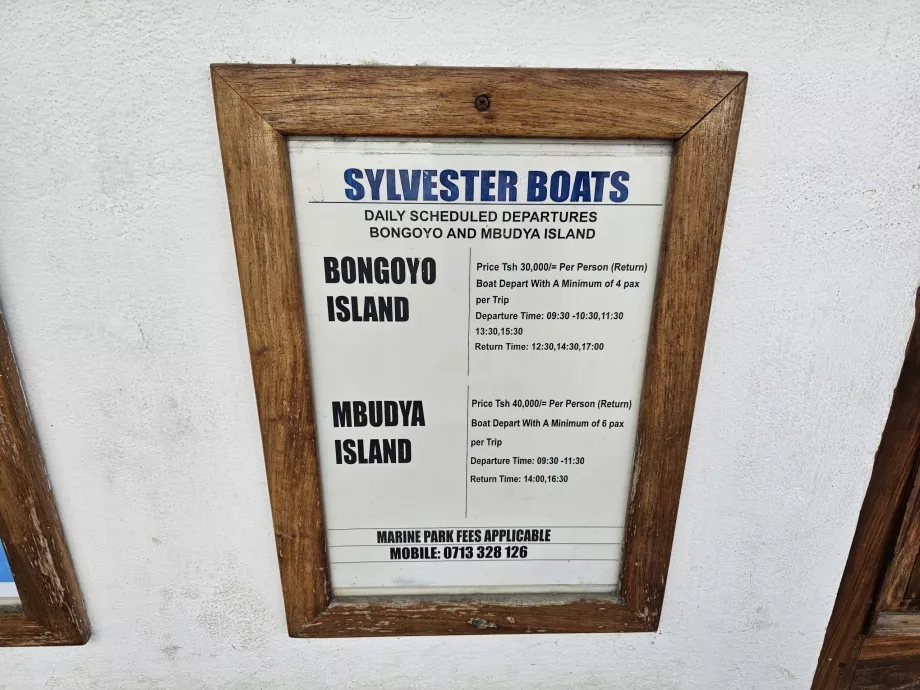 Bongoyo Tidtabell