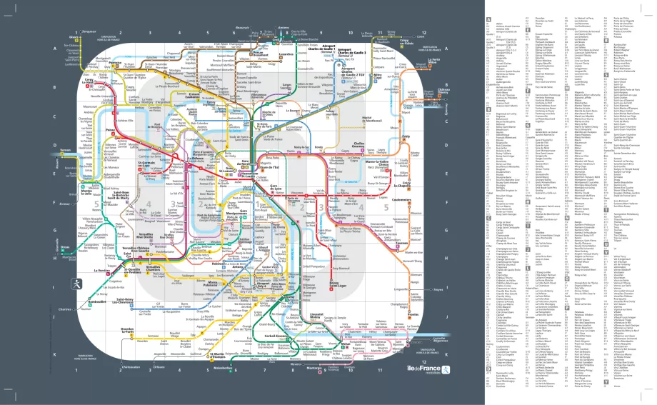 Karta över zoner i och omkring Paris
