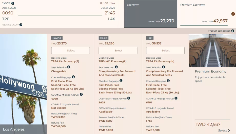 STARLUX tariffklasser