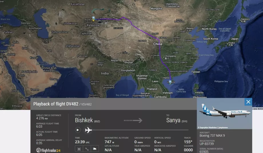 Flyg Bishkek - Sanya