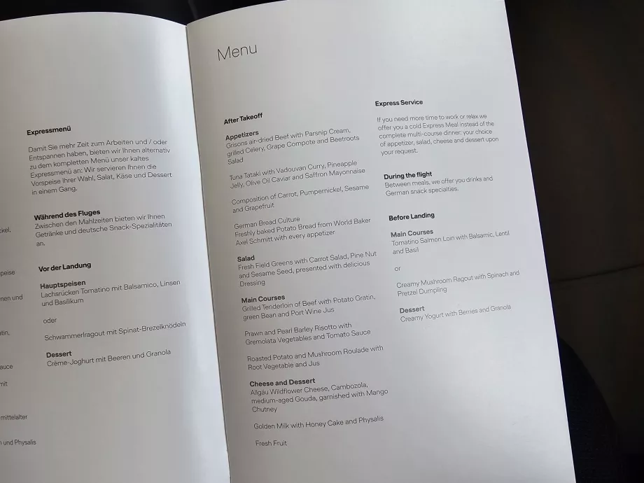 Meny på den dagliga flygningen