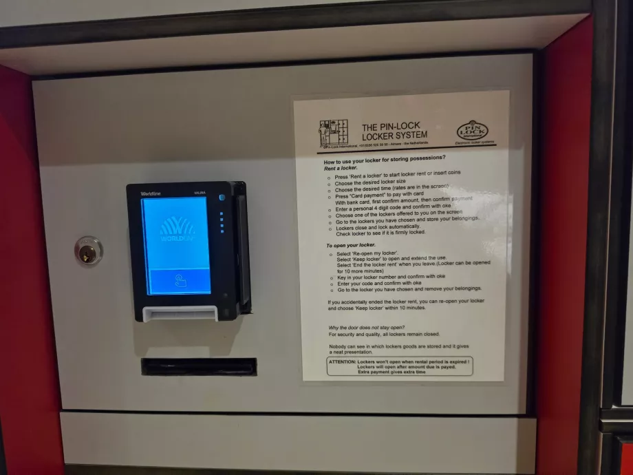 Bagageförvaringsskåp, betalning med kort
