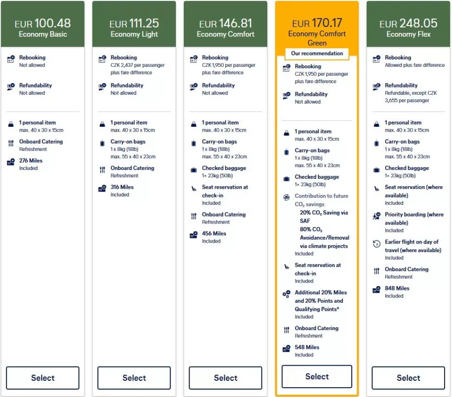 Nya Lufthansa-priser