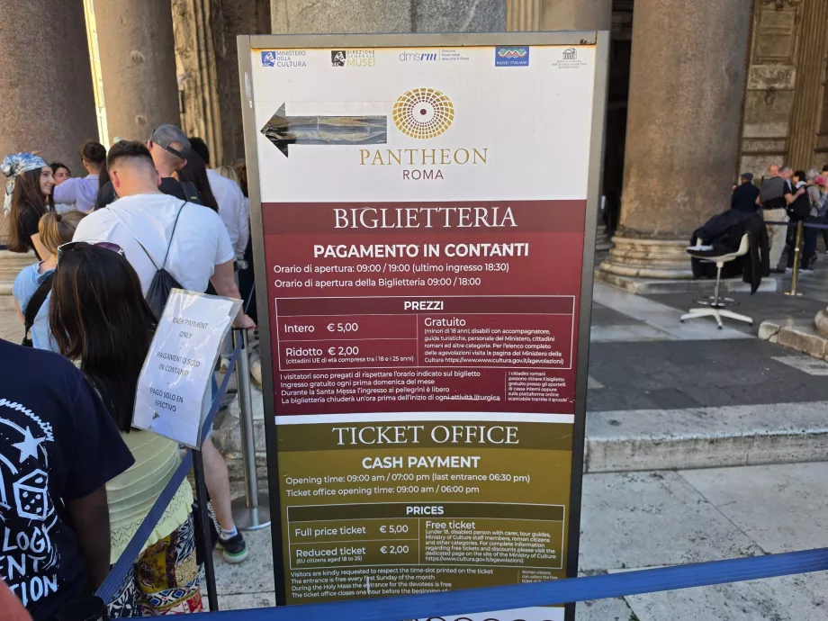 Pantheon, biljettpriser