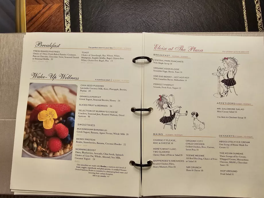 Meny, service på rummet