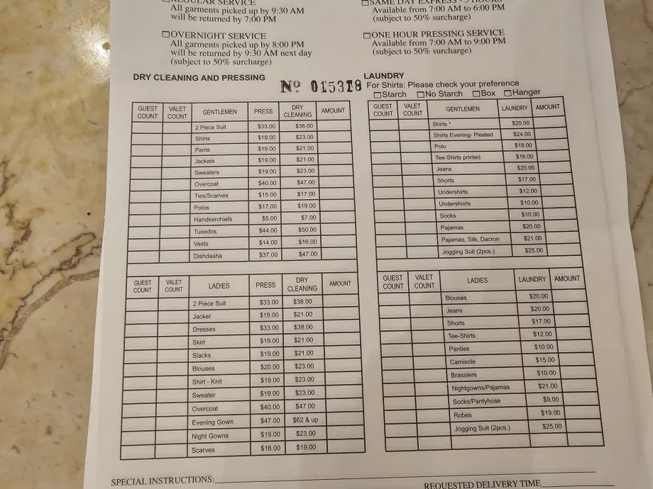 Priser för tvättservice