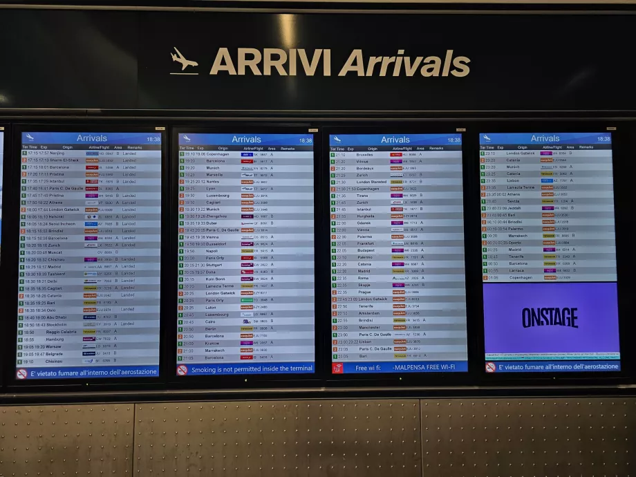 Ankomst ombord, Malpensa flygplats