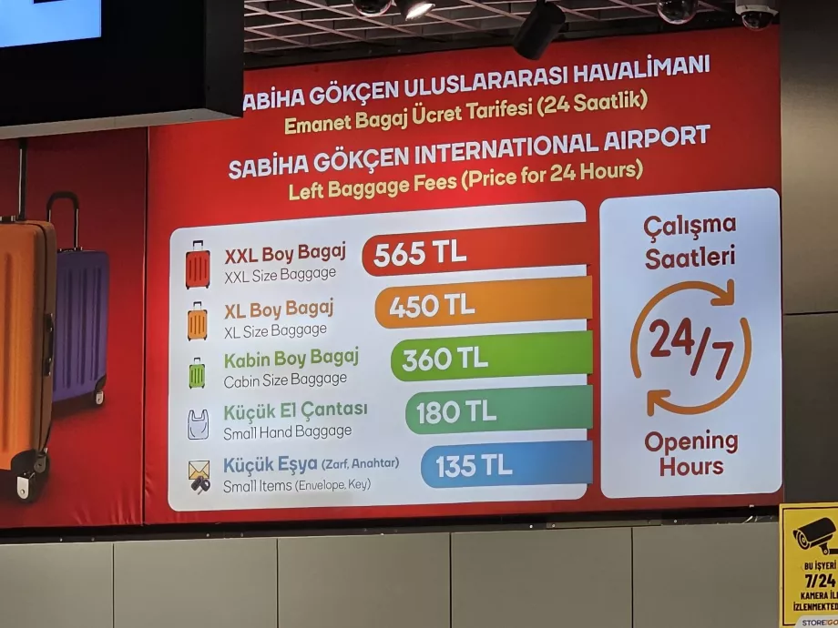 Prislista för bagageförvaring, år 2025